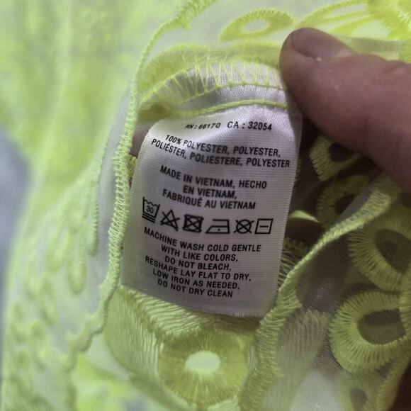 Anthropologie Top Womens Small Neon Lace Sheer Cover Up Meadow Rue Chartreuse - Picture 8 of 9